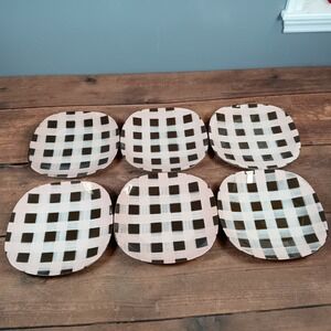Santa Anita Ware Turnabout Plates Set of 6 Pink Black Gingham MCM Excellent 6in